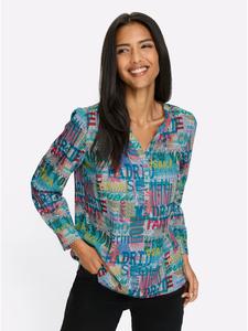 Блузка с длинными рукавами в бело-бирюзовый принт Sieh an!