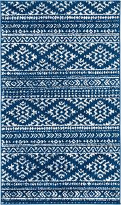 Ковер SAFAVIEH, 61 x 153 см, Tulum Collection, Navy & Ivory, марокканский богемный этнический дизайн, без ворса и простой в уходе, идеален для помещений с высокой проходимостью: прихожая, гостиная, спальня (TUL272N)