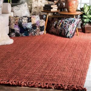 nuLOOM Daniela Jute Tassel Hand Woven ковер, 183 x 275 см, Brick, сплошной массивный дизайн в стиле фермерского дома, натуральное волокно, для спальни, столовой, гостиной, прихожей, офиса, входной зоны