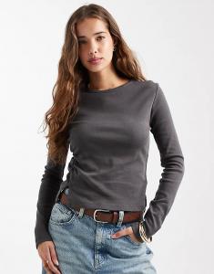 Топ Mango Teen с рюшами по бокам, антрацитовый цвет