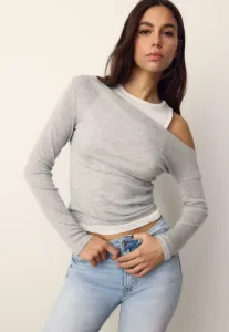 Асимметричный топ с двумя длинными рукавами Stradivarius, Light Grey