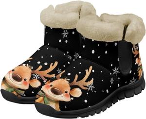 Женские зимние ботинки с мехом, противоскользящие пушистые ботильоны, теплые и удобные рождественские ботинки, повседневная обувь Chririnla, Christmas Reindeer