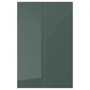 Комплект из 2 дверей для тумбы, глянцевые, темно-серо-зеленые, 25x80 см. IKEA Kallarp