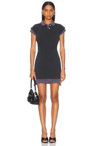 Многослойное короткое поло-платье мини Alexander Wang, Washed Navy & Washed Blue