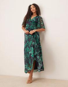 Платье-халат макси Hope & Ivy с рукавами-крылышками и бирюзовым пальмовым принтом