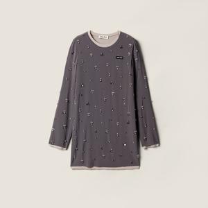 Платье из стрейчевого крепа-шифона с вышивкой MIU MIU, серый