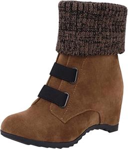 No Brand Женские замшевые зимние ботинки с шерстью, эластичной верхней частью, наклонным каблуком и толстой подошвой, короткие ботинки до голенища (хаки, 9 размер)