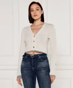 Кардиган из шерсти чаузи Cropped fit Pinko, белый