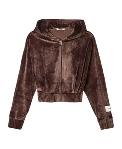 Велюровая куртка-худи с плиссированным низом Hinnominate, коричневый