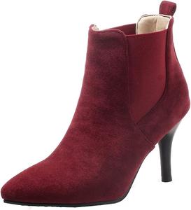 Женские элегантные ботильоны VOKLIN с заостренным носком, эластичными боковыми вставками и высоким каблуком-кубиком, Wine Red-Velvet Lined