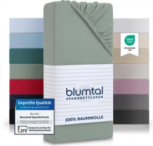 Простыня на резинке Blumtal Basics 80x160-180 см, джерси - Детская простыня 80x160 см из 100% хлопка - Простыня на резинке для приставной кровати / Детская кровать 80x160-180 см - Летний зеленый - Зеленый
