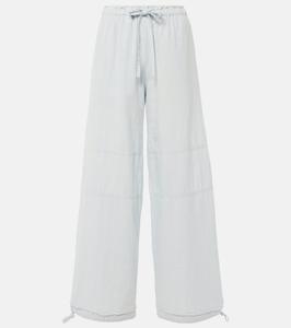 Широкие брюки из хлопка и льна средней посадки Acne Studios, Pale Blue
