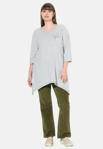 Топ Ulla Popken CONTRAST EMBROIDERED POINTED , Pale Mottled Grey/Mottled Light Grey