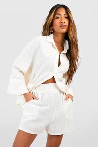 Шорты из легкого хлопка с эластичной поясой Boohoo, кремовый