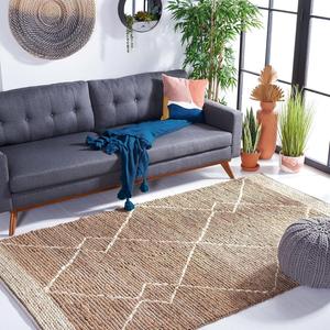 Ковер SAFAVIEH, 153 x 244 см, из натуральных волокон, Natural & Ivory, ручной работы в деревенском марокканском бохо стиле из джута, идеален для помещений с высокой проходимостью в гостиной, спальне (NF952A)