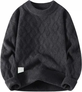 Мужской вязаный свитер с круглым вырезом и длинными рукавами