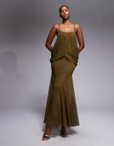 Платье макси с драпировкой на бретельках и юбкой-годе цвета хаки ASOS DESIGN