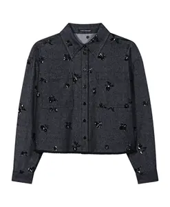 Джинсовая рубашка с пайетками, темно-синяя Luisa Cerano, синий