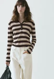 Полосатая рубашка-поло с воротником-поло Massimo Dutti, Dark Brown
