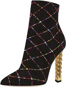 Женские модные ботильоны FSJ с заостренным носком, на массивном высоком золотом каблуке, с застежкой-молнией, для вечеринок и выпускных, размер 4-15 US