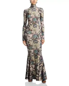 Платье с высоким воротником и шлейфом Norma Kamali, мультиколор