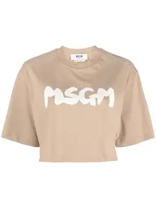Укороченная футболка с логотипом MSGM, коричневый