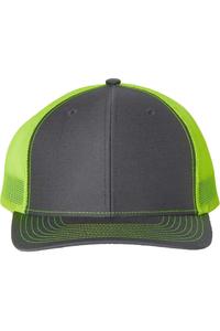 Регулируемая бейсболка дальнобойщика Richardson Snapback, цвет charcoal/ neon yellow