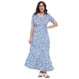 Женское многоярусное платье макси Ellos больших размеров с короткими рукавами, цвет Blue Sky White Print