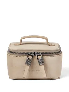 Небольшая шкатулка для украшений из замши с блестящей застежкой-молнией Brunello Cucinelli, бежевый