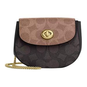 COACH Мини-сумка через плечо из лакированного холста Turnlock Women's Gold & Peachwood & Brown & Umber