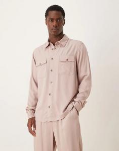 Рубашка прямого кроя с двумя карманами от ASOS DESIGN бежевого цвета