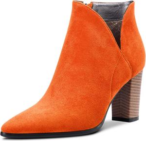 Демисезонные женские ботильоны DearOnly с острым носком, массивным каблуком, замшевые, винтажные, с классической молнией, каблук 3 дюйма, Orange