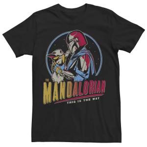 Мужская футболка Star Wars: The Mandalorian Mando And Grogu Dark Rainbow Licensed Character