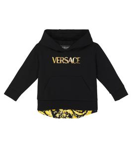 Толстовка с капюшоном из хлопковой смеси с логотипом для малышей Versace Kids, Nero+Oro