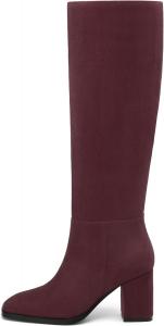 Женские сапоги NUMALEO до колена с широким устойчивым каблуком, квадратным носком, высокие сапоги 3 дюйма, осенне-зимние длинные сапоги для женщин с боковой молнией GoGo, Burgundy Suede