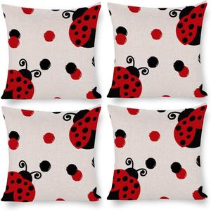 Kazynee Комплект постельного белья с мультяшным дизайном божьих коровок в акварельном стиле