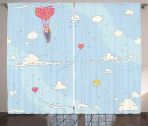 Штора ABAKUHAUS Unicorn Party в деревенском стиле, воздушные шары в небе, универсальная ленточная штора для гостиной с петлями и крючками, 280 x 175 см, нежно-голубой многоцветный Abakuhaus