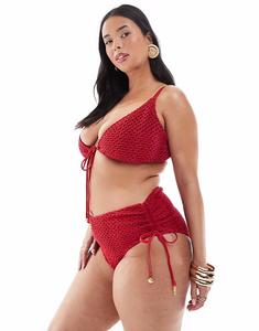 Бикини-трусики Curve Este с завышенной талией, выполненные в технике кроше, красного цвета Asos Curve