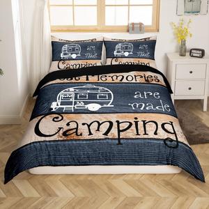 Erosebridal Комплект постельного белья Happy Camping Rustic Camper в стиле фермерского дома с принтом амбара, цвет Navy Brown, Multi 19