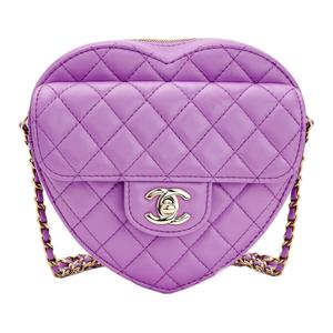 CHANEL Сумка-сердце из овчины на цепочке через плечо женская фиолетовая