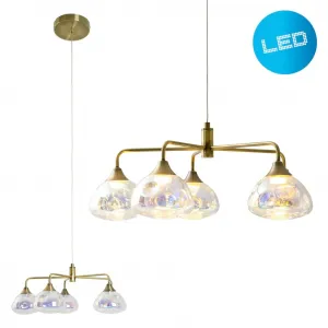 Подвесной светильник на светодиодах näve Varna, светодиодный модуль 1 шт., теплый белый 5 плафонов, радужное стекло, каркас цвета латуни, теплый белый свет Näve, Messing