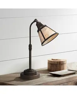 Настольная лампа в деревенском стиле в стиле фермерского дома "Мальта" высотой 18 1/2 дюйма, с регулируемым абажуром из сатинированной бронзы и светлого слюдяного цвета, для спальни, гостиной, прикроватной тумбочки Regency Hill, brown