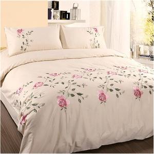 YUSIWOAL Комплект постельного белья с винтажной вышивкой цветов в бело-серой гамме из мягкого хлопка