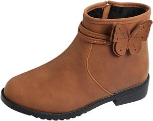 Сапоги размер 1 с декоративной молнией сбоку, вестерн-сапоги, детские ботильоны для девочек, низкий каблук, верховые ботинки, зимние сапоги для девочек размер 5 Generic, Yellow