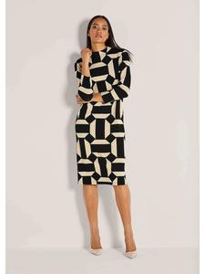 MADELEINE Элегантное платье с графическим принтом в черно-бежево-меланжевой цветовой гамме