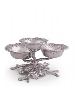 Дизайнерская алюминиевая многоярусная ваза в форме виноградной лозы с тремя чашами Arthur Court, серебро