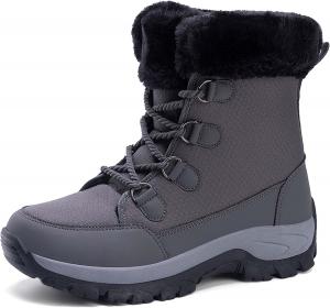 Зимние ботинки с утеплителем из меха для мужчин и женщин, водонепроницаемые, шнуровка, средний голеностоп, противоскользящие, морозостойкие, для активного отдыха, походов, путешествий и альпинизма, с поддержкой свода стопы Generic, серый