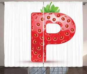 Штора ABAKUHAUS Letter P в деревенском стиле, с изображением здоровой пищи, универсальная ленточная штора для гостиной с петлями и крючками, 280 x 225 см, цвет: ярко-оранжевый, зеленый Abakuhaus