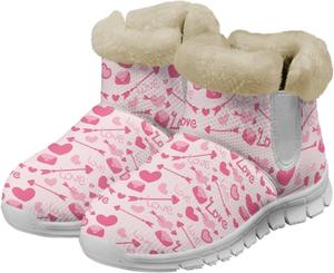Женские зимние ботинки с противоскользящей подошвой, утепленные мемори-фоамом, с меховой отделкой для улицы Glomenade, Pink Heart Arrow