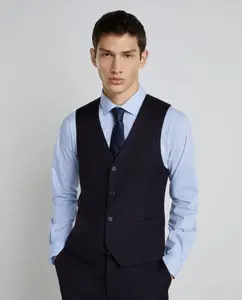 Однотонный мужской костюм-жилет Easy Wear, темно-синий